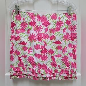 Lilly Pulitzer Womens Floral Pink Mini Skirt With Ruffle Hem Size 12